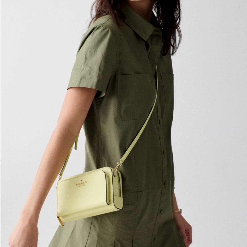 New Kate Spade Staci Dual Zip Around Crossbody Saffiano Leather Tennis Ball - Picture 3 of 5